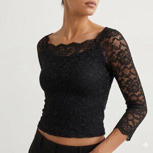 *H&M Lace Long Sleeve Square Neck Blouse